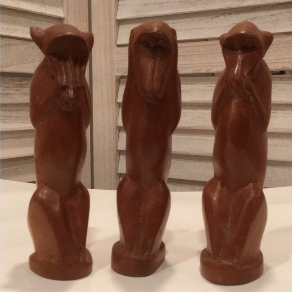 Vintage Monkey Figures - See, Hear, Speak No Evil 6” Tall - Wood